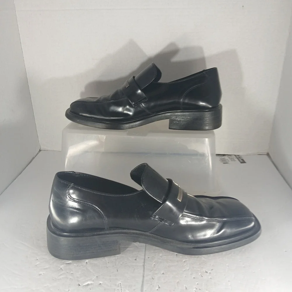 Kenneth Cole Reaction Loafers 11 Black Square Toe Leather Y2K Professional Dress